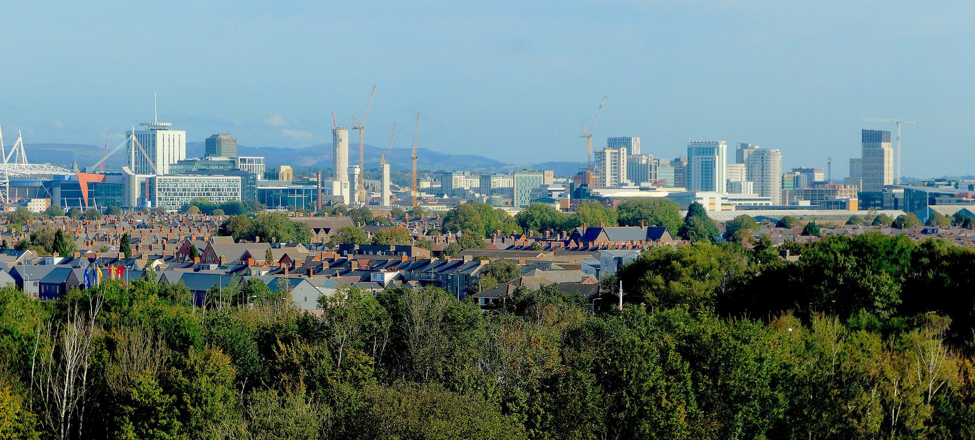 The Cardiff skyline with the Principality Stadium