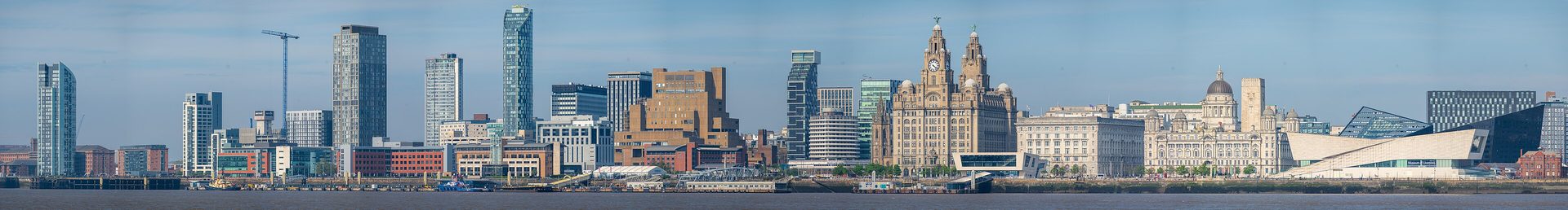 The Liverpool waterfront from Birkenhead, the Liver Building at its centre