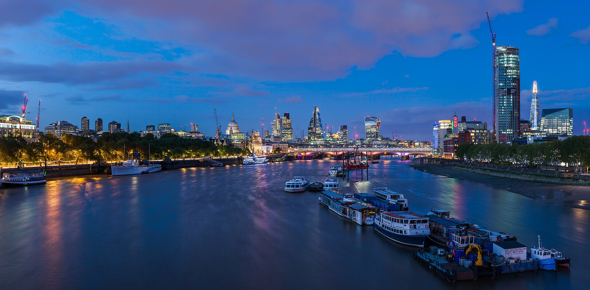 The Thames at dusk from Waterloo Bridge, with the City skyline and St Paul's beyond