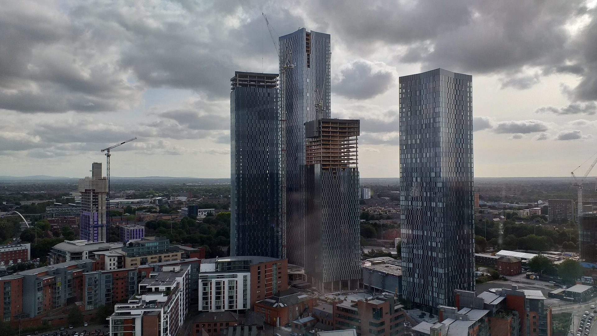 The Deansgate Square towers over central Manchester