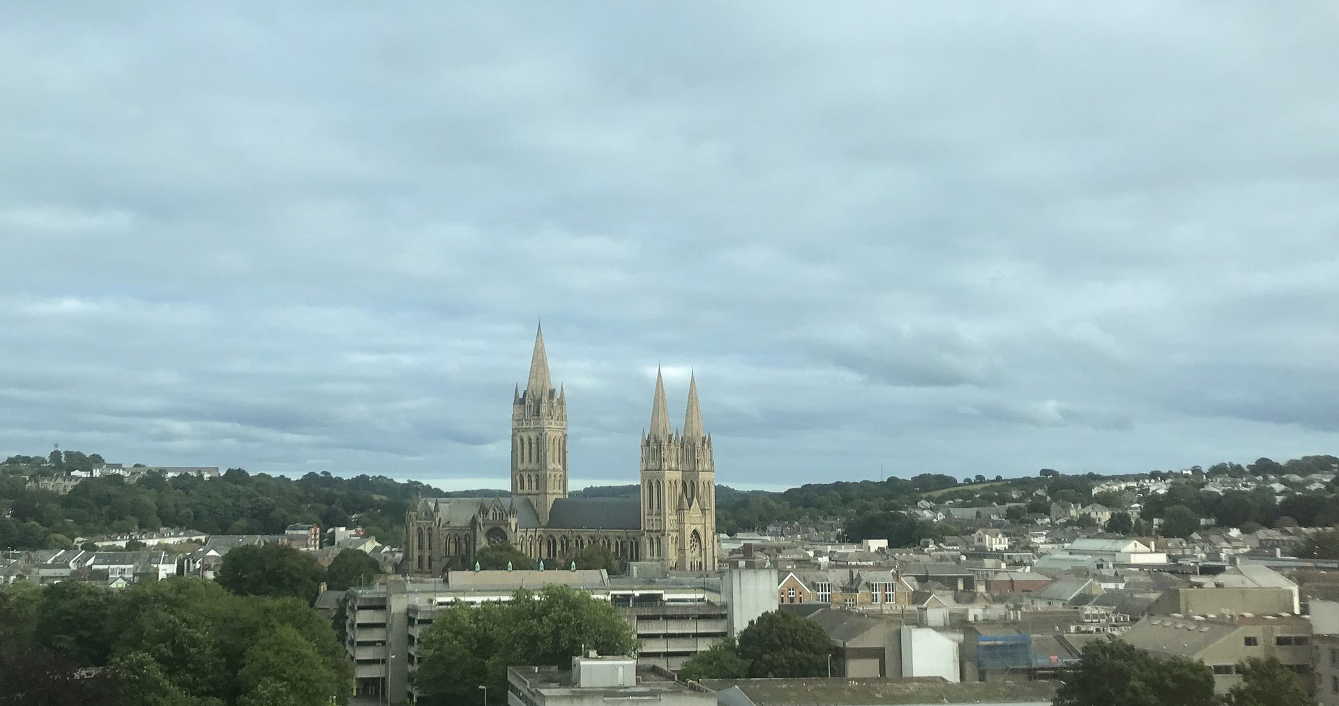 Truro Cathedral above the rooftops of the city