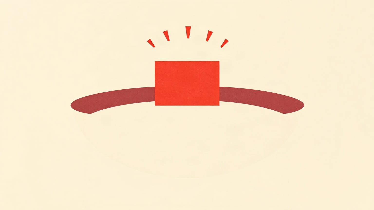 A wide dark paper arena bowl with a narrow lit rectangle of pale paper at its centre, five small chevrons above it