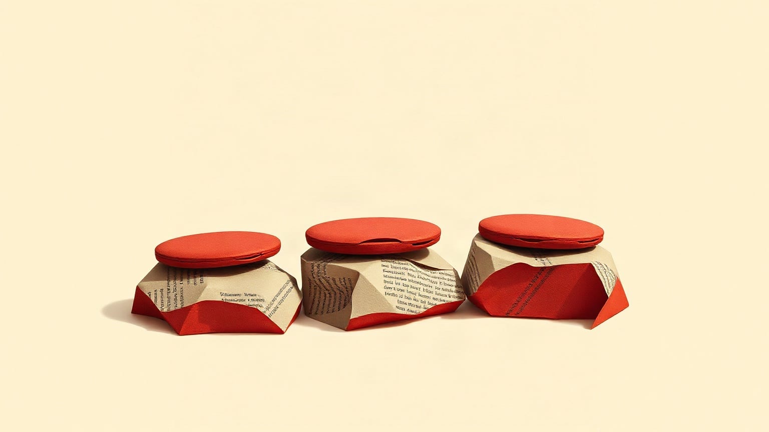 Cut-paper illustration: a chain of stepping-stone discs crossing a folded island shape.
