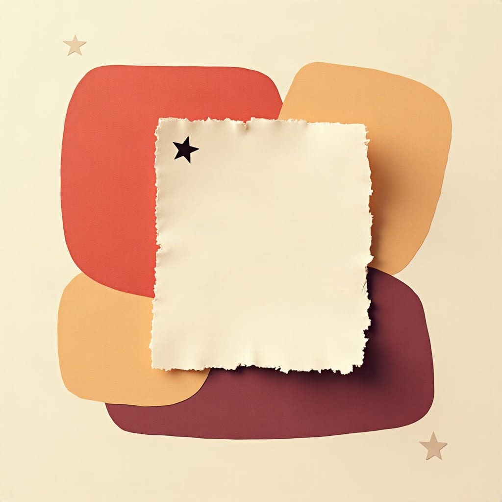 Cut-paper illustration: a single torn paper stub with a small star punched near one end.