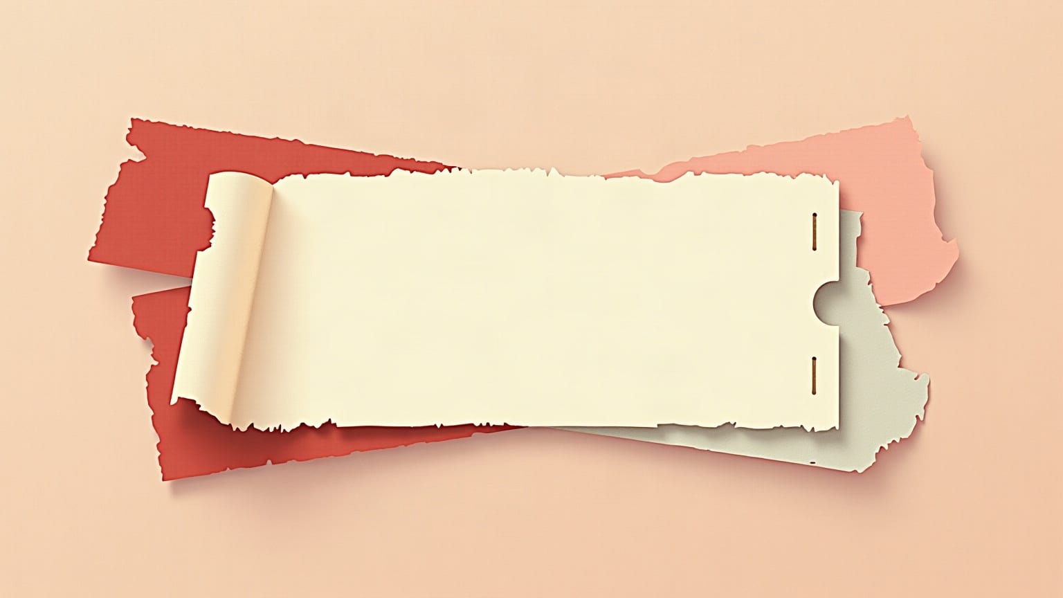 Cut-paper illustration: a single torn paper stub with a round hole punched near one end.