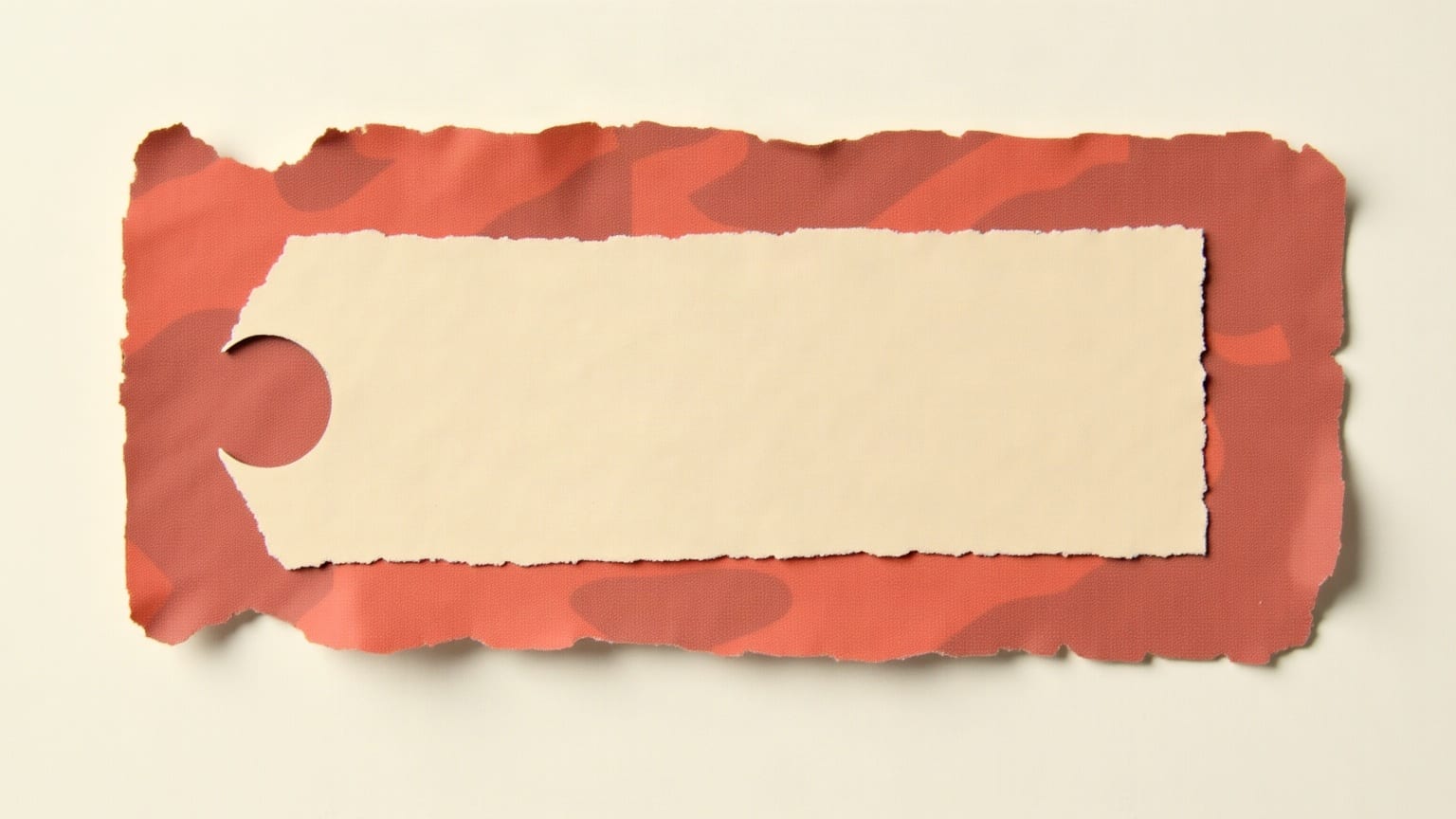Cut-paper illustration: a single torn paper stub with a crescent moon punched near one end.