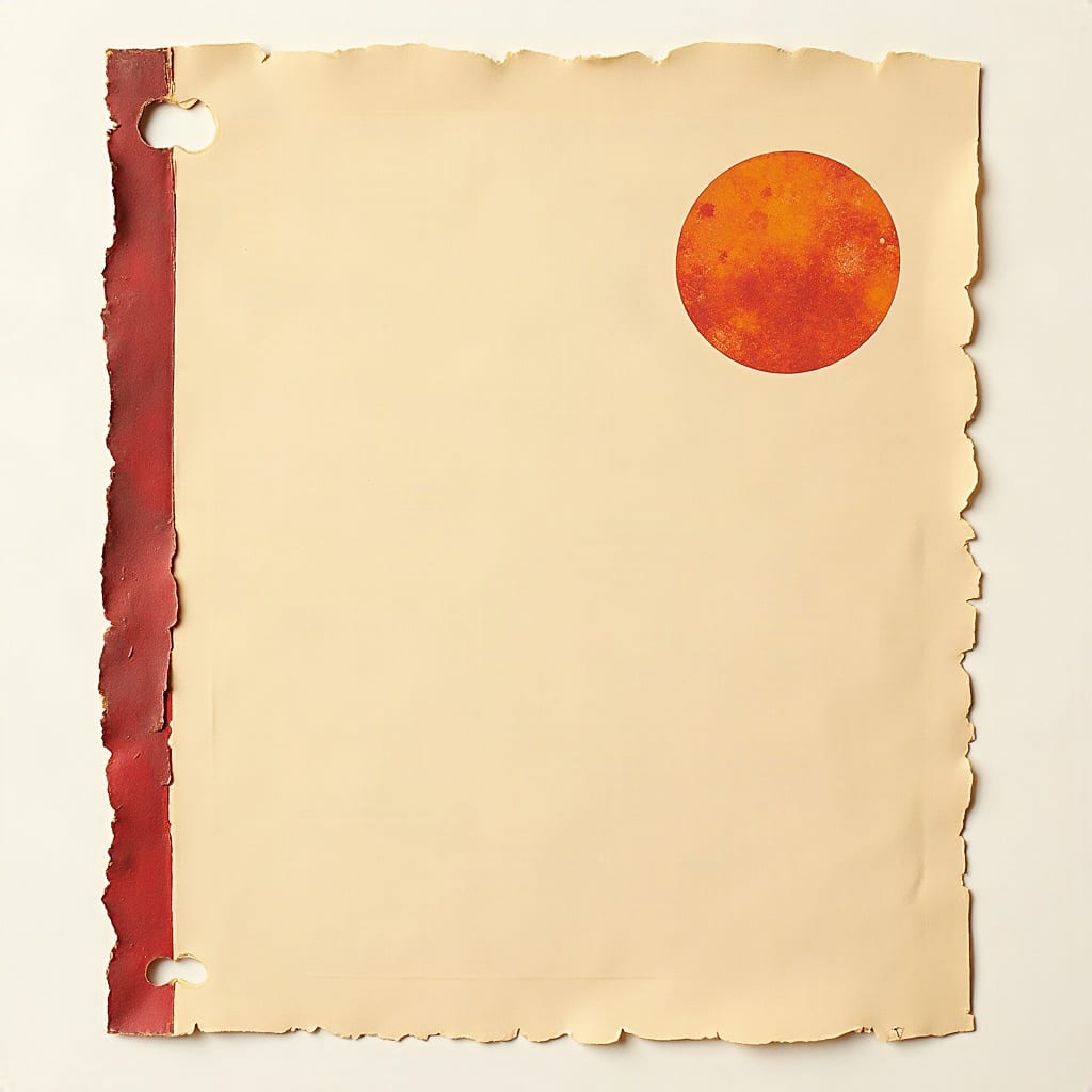 Cut-paper illustration: a single torn paper stub with a small sun shape punched near one end.