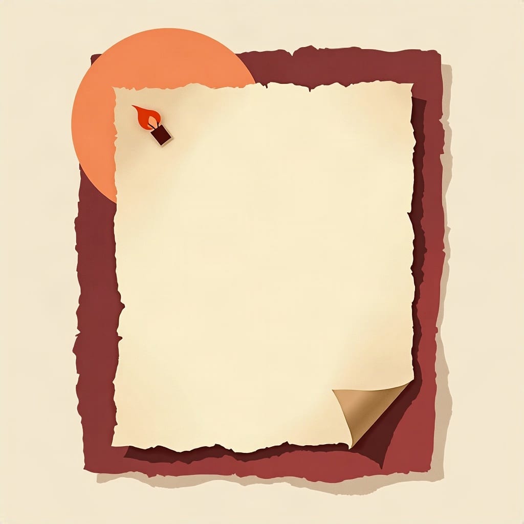 Cut-paper illustration: a single torn paper stub with a candle-flame shape punched near one end.