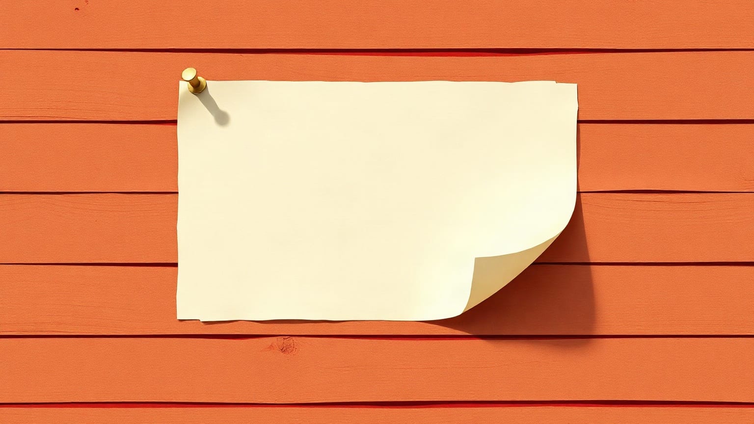 Cut-paper illustration: a blank sheet of paper pinned to a plank wall by one tack, its corner curling.