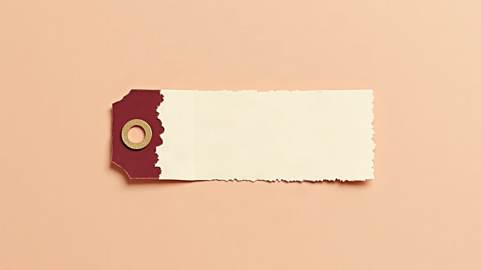 Cut-paper illustration: a single torn paper stub with a small square punched near one end.