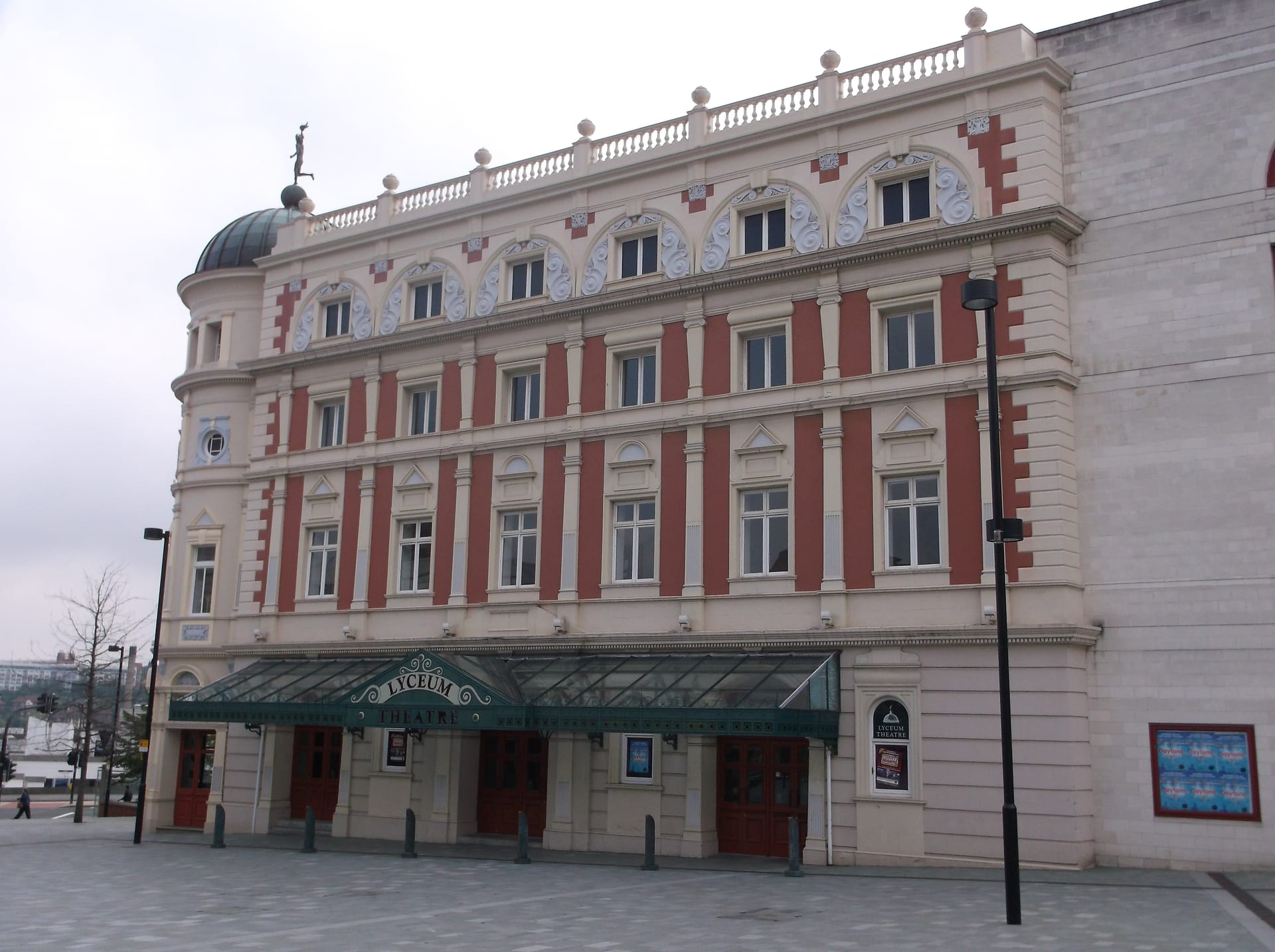 The Lyceum Theatre on Tudor Square, Sheffield, with the statue of Mercury on its corner dome.